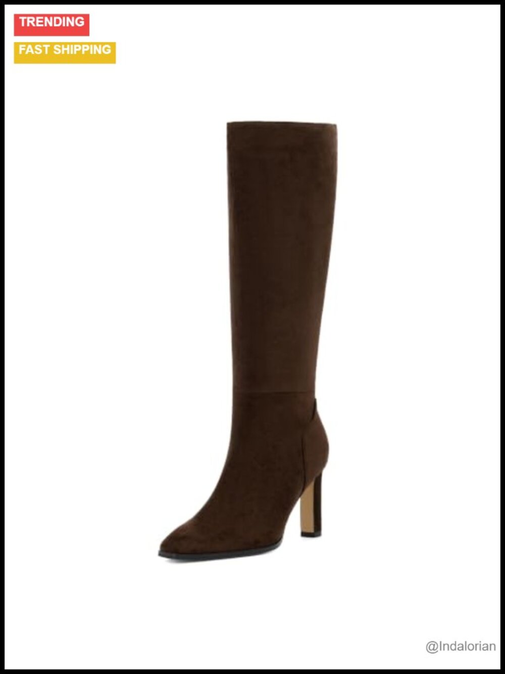 Faux Suede Knee High Boots Pointed Toe Stiletto Heel Side Zip